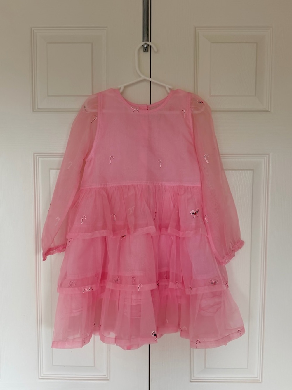 Pink Chicken Girls Pink Tiered organza Christmas  Dress Candy Cane